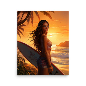 Sunset Serenity: Surfer Girl